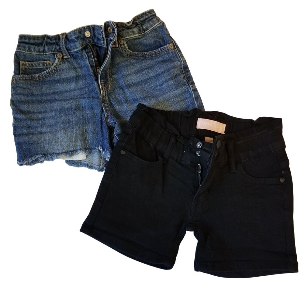 🔴 2 Pair Bundle of little girl denim shorts Blue and Black both size 8 (E15)